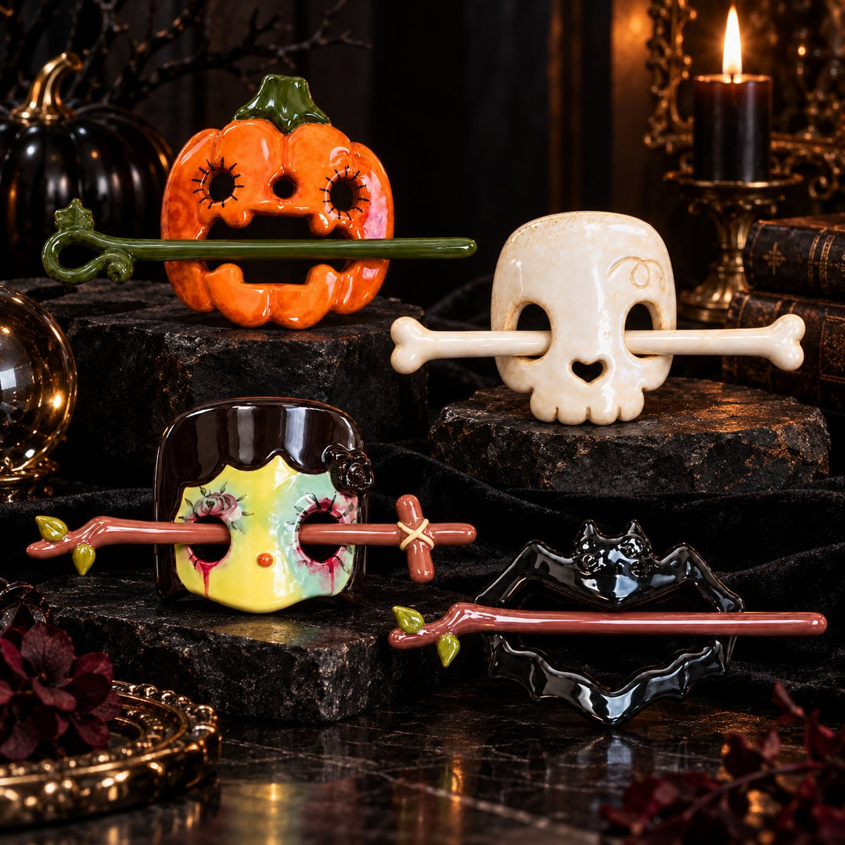 Halloween Ceramic Hair Claws & Pins Spooky Gothic Hair Accessories