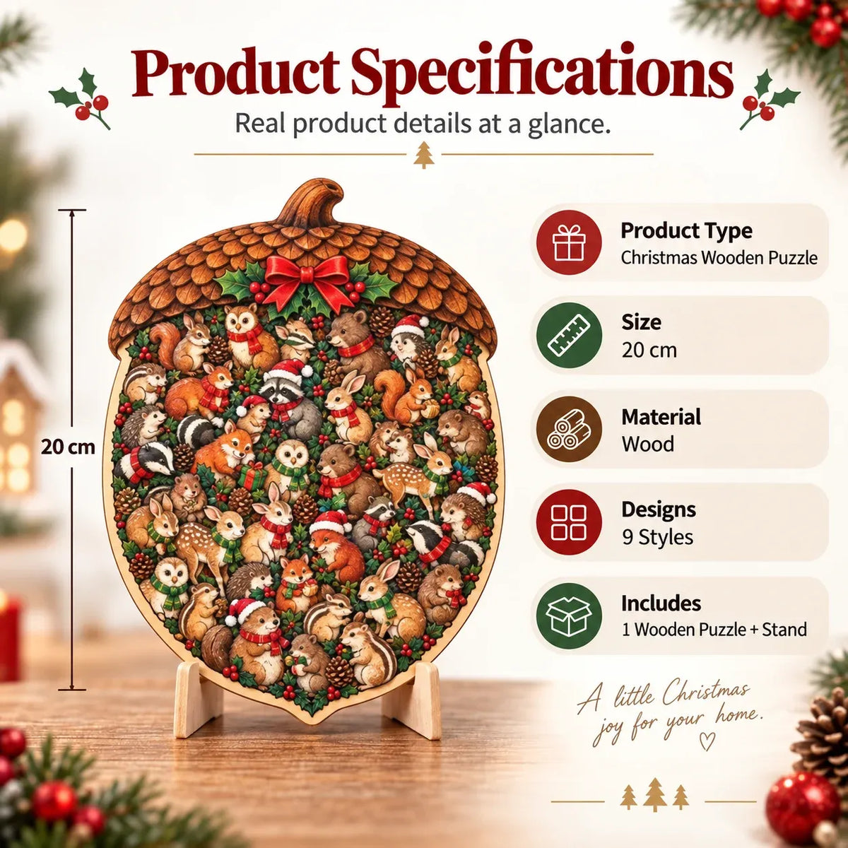 ⏳ Last Day 49% OFF – 🎄 20 cm Christmas Wooden Puzzle with Stand | 9 Festive Designs to Build & Display 🧩