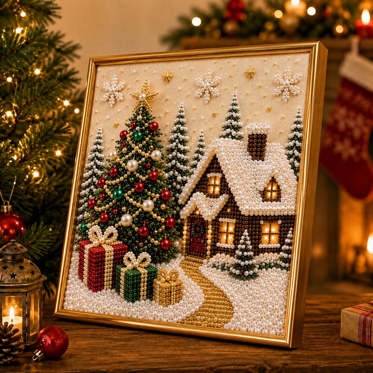🎄🎅 Premium 3D Pearl Christmas Wall Art Kit | Luxury Flocked Canvas with Scratch-Resistant Non-Fading Pearl Beads DIY Holiday Decor ⛄️❄️(📦Buy 2 Free Shipping)