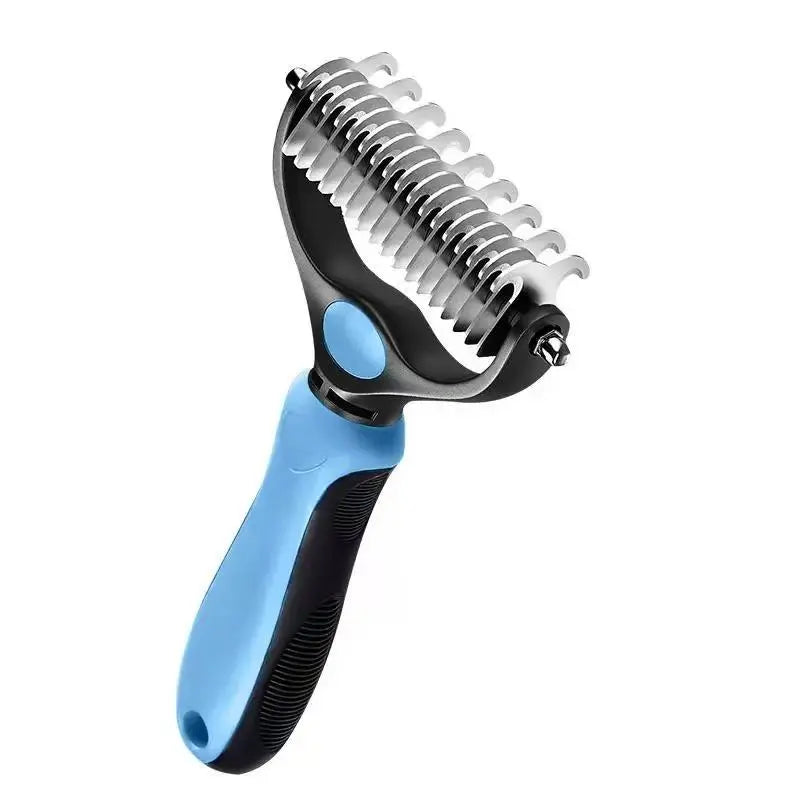 Double-Sided Pet Dematting Rake – Undercoat Grooming Tool for Long-Haired Dogs & Cats