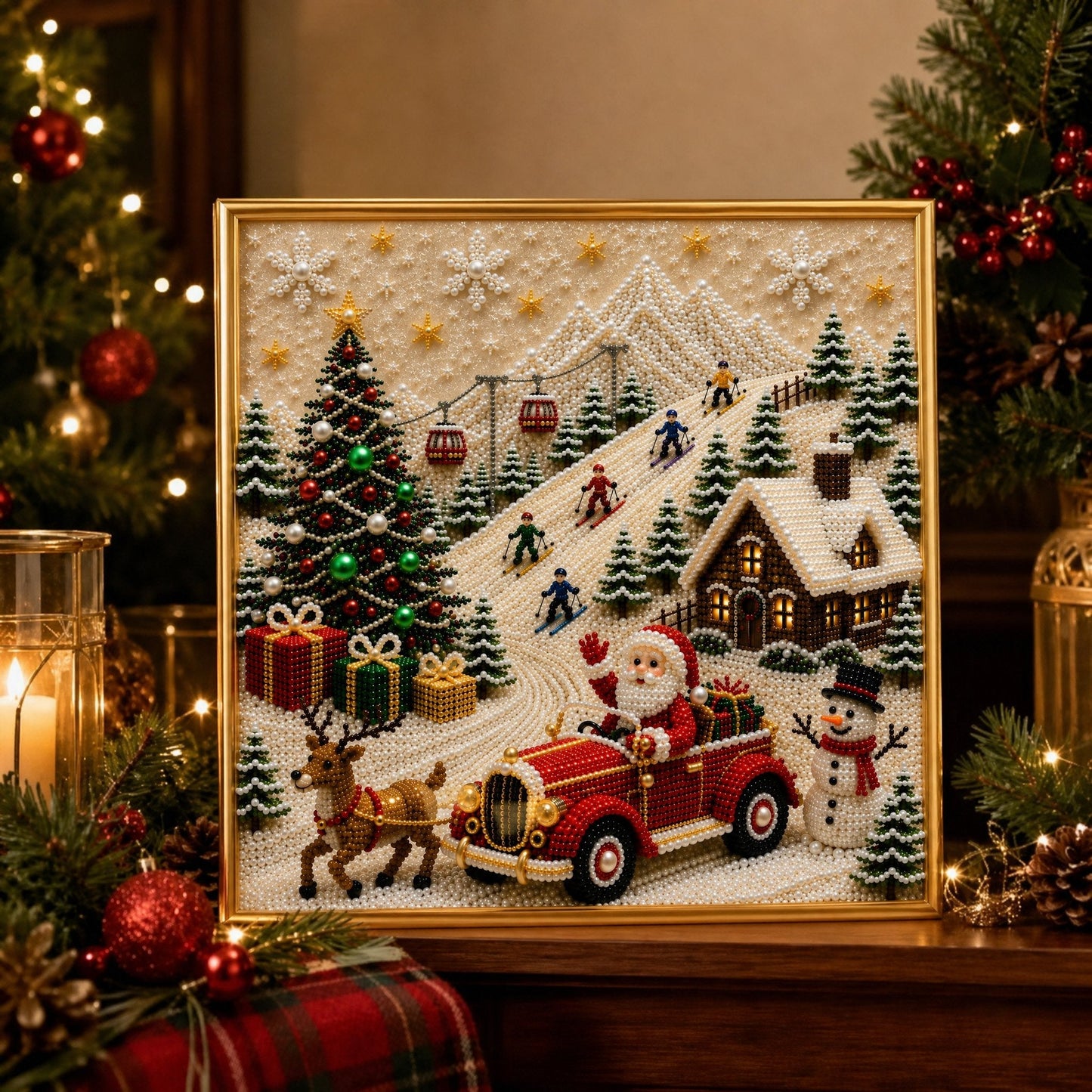🎄🎅 Premium 3D Pearl Christmas Wall Art Kit | Luxury Flocked Canvas with Scratch-Resistant Non-Fading Pearl Beads DIY Holiday Decor ⛄️❄️(📦Buy 2 Free Shipping)