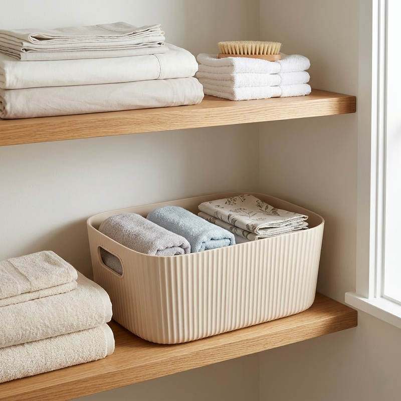 Cream-colored minimalist storage box