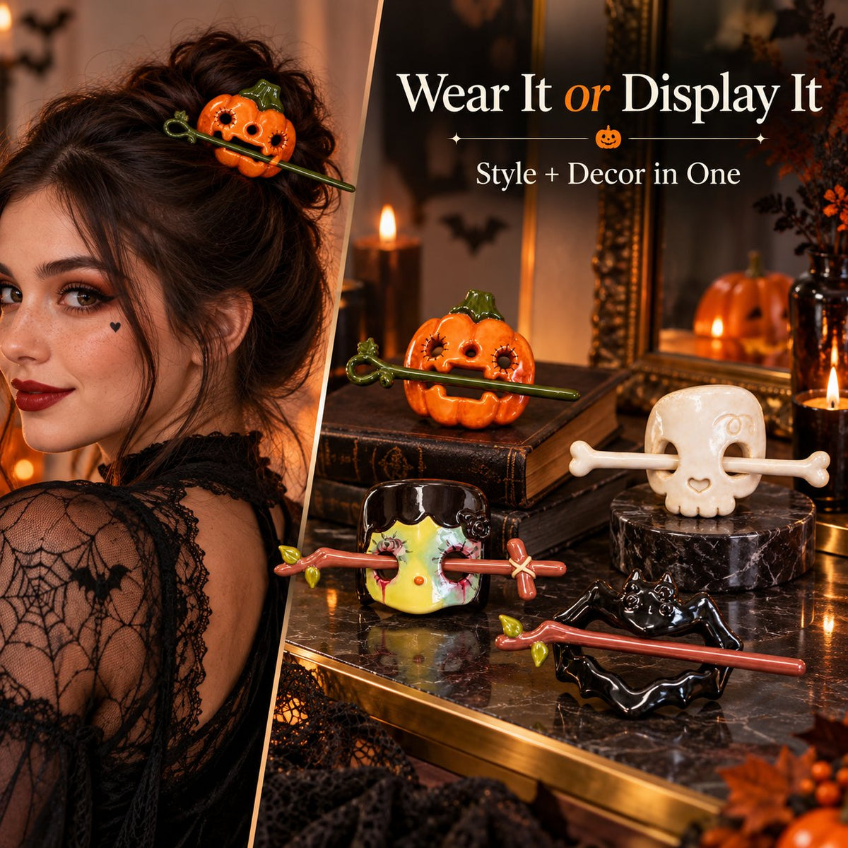 Halloween Ceramic Hair Claws & Pins Spooky Gothic Hair Accessories