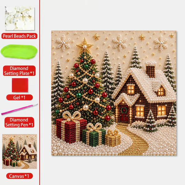 🎄🎅 Premium 3D Pearl Christmas Wall Art Kit | Luxury Flocked Canvas with Scratch-Resistant Non-Fading Pearl Beads DIY Holiday Decor ⛄️❄️(📦Buy 2 Free Shipping)