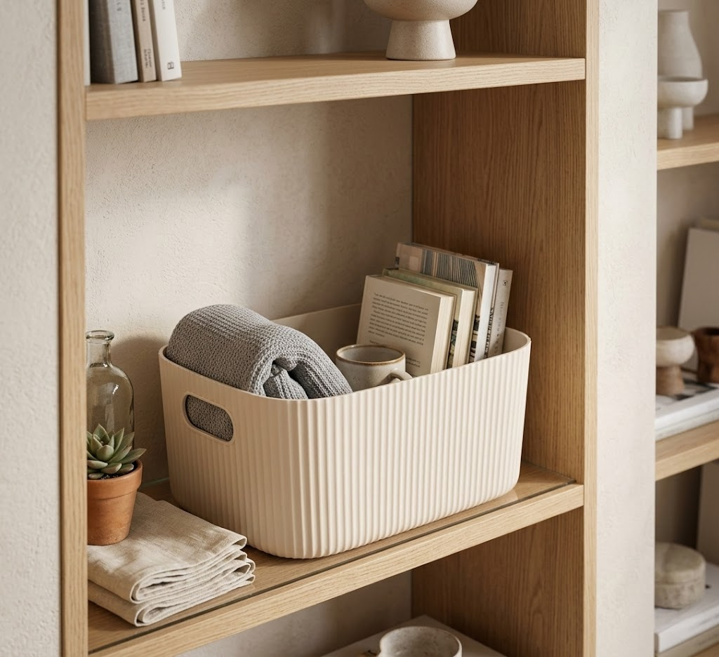 Cream-colored minimalist storage box
