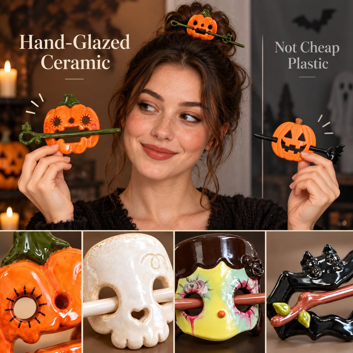 Halloween Ceramic Hair Claws & Pins Spooky Gothic Hair Accessories