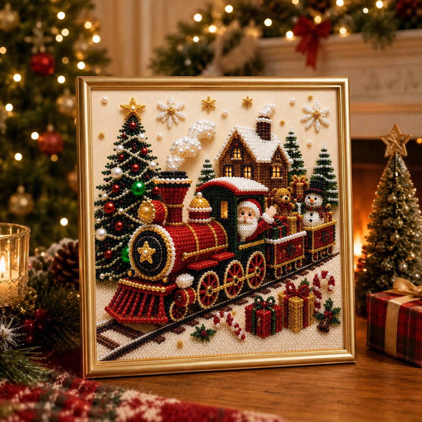 🎄🎅 Premium 3D Pearl Christmas Wall Art Kit | Luxury Flocked Canvas with Scratch-Resistant Non-Fading Pearl Beads DIY Holiday Decor ⛄️❄️(📦Buy 2 Free Shipping)