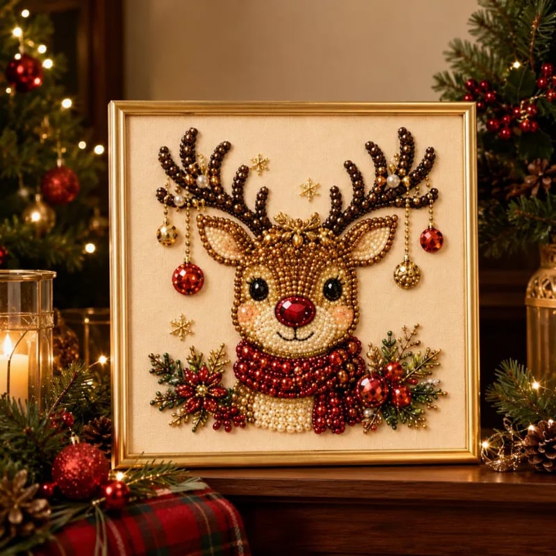 3D Christmas Pearl Diamond Painting Kit with Frame