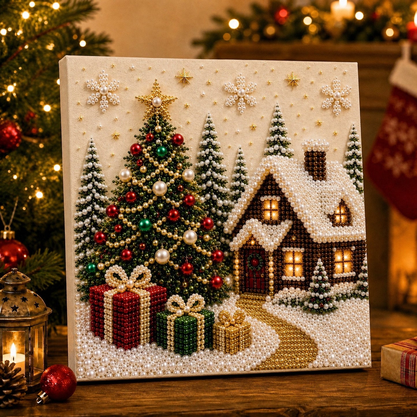 🎄🎅 Premium 3D Pearl Christmas Wall Art Kit | Luxury Flocked Canvas with Scratch-Resistant Non-Fading Pearl Beads DIY Holiday Decor ⛄️❄️(📦Buy 2 Free Shipping)