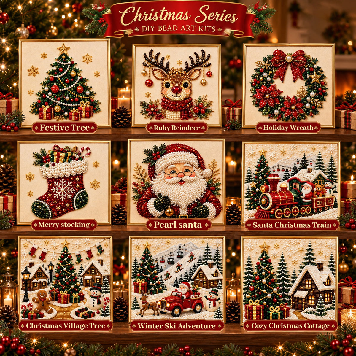 3D Christmas Pearl Diamond Painting Kit with Frame