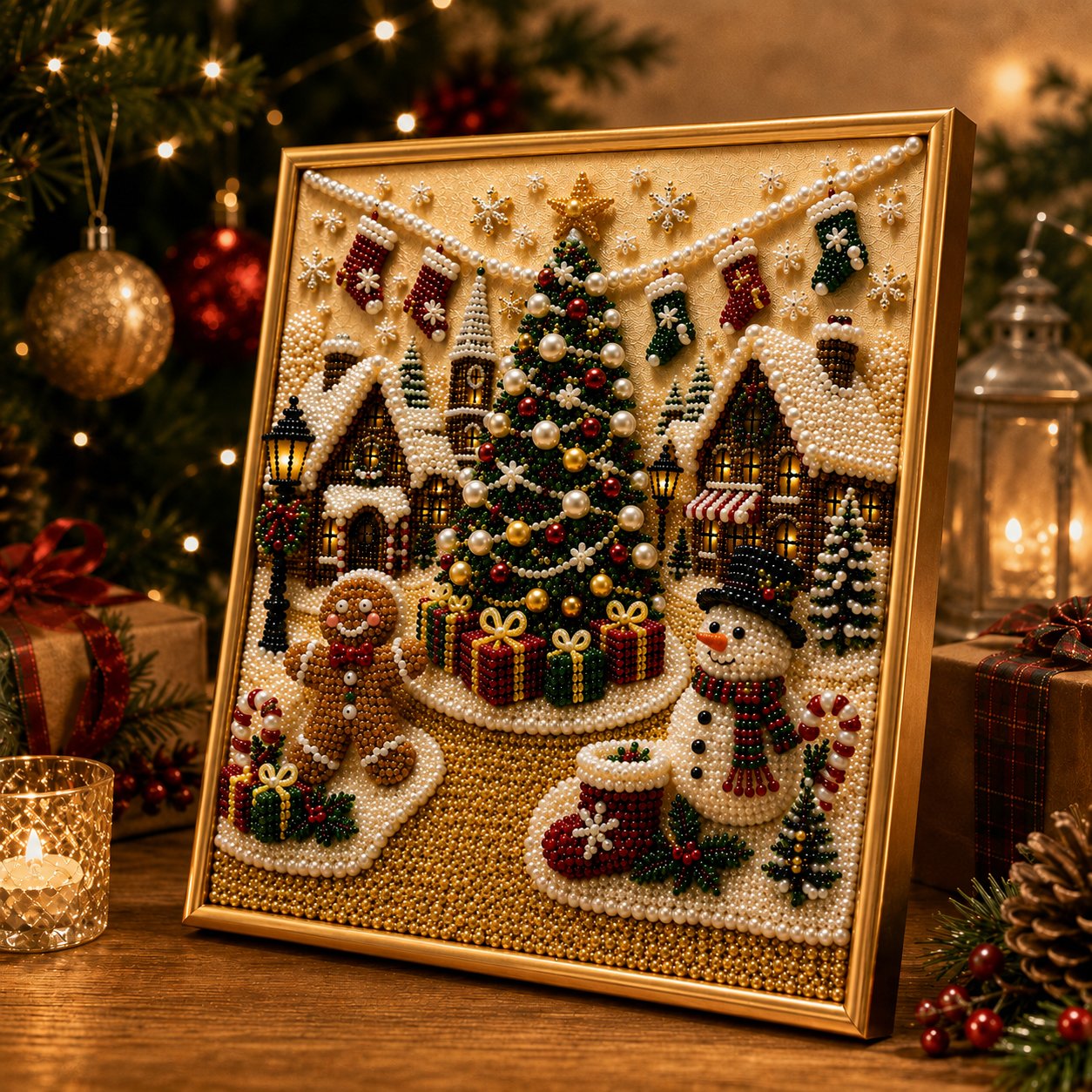 🎄🎅 Premium 3D Pearl Christmas Wall Art Kit | Luxury Flocked Canvas with Scratch-Resistant Non-Fading Pearl Beads DIY Holiday Decor ⛄️❄️(📦Buy 2 Free Shipping)