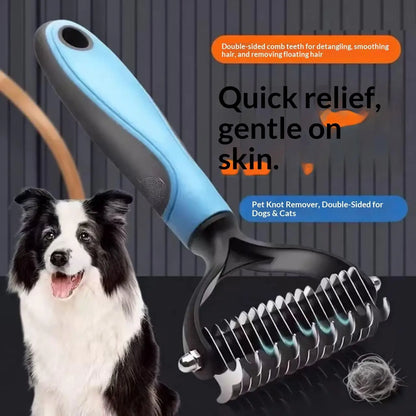Double-Sided Pet Dematting Rake – Undercoat Grooming Tool for Long-Haired Dogs & Cats