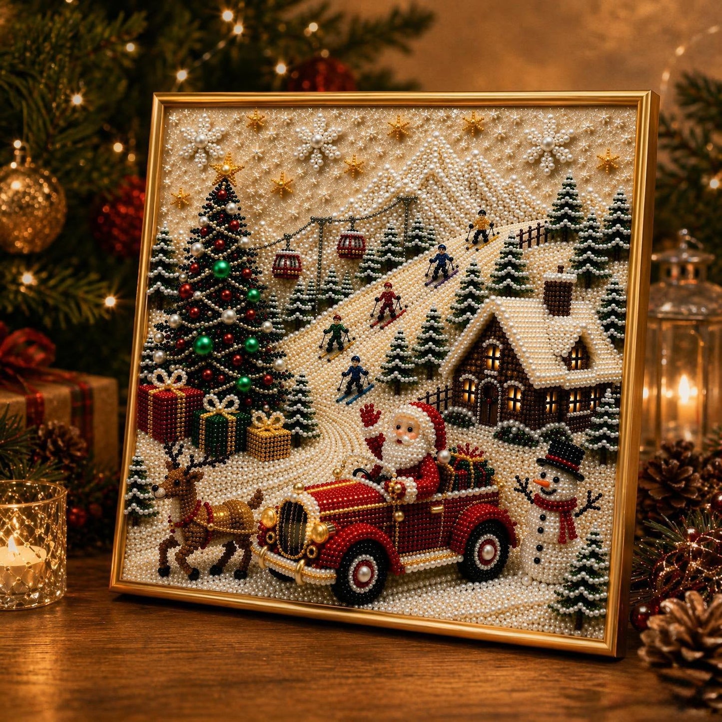 🎄🎅 Premium 3D Pearl Christmas Wall Art Kit | Luxury Flocked Canvas with Scratch-Resistant Non-Fading Pearl Beads DIY Holiday Decor ⛄️❄️(📦Buy 2 Free Shipping)