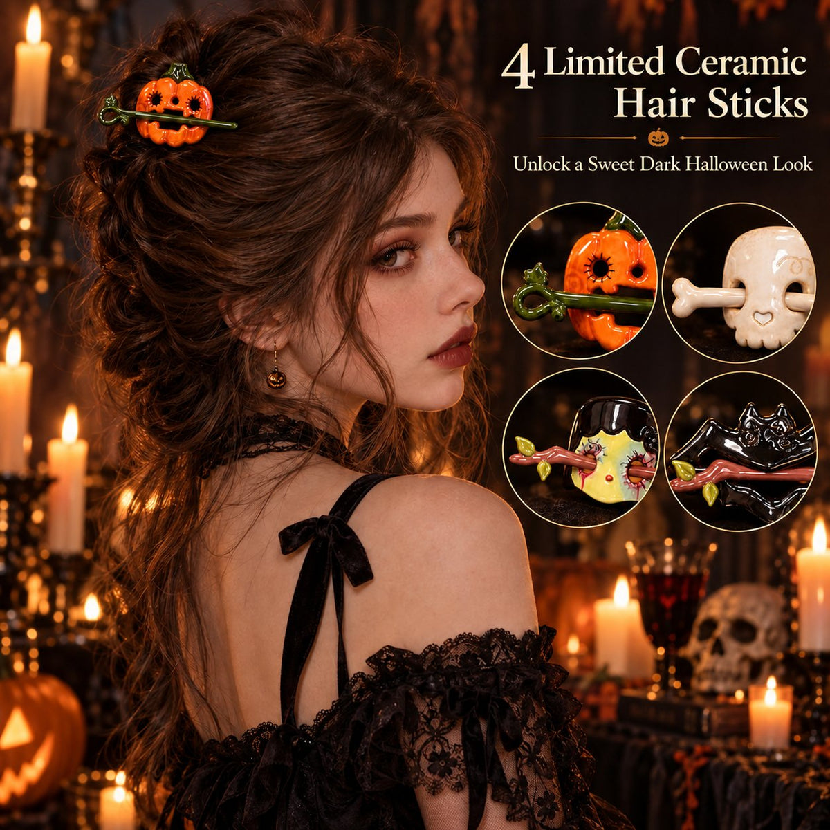 Halloween Ceramic Hair Claws & Pins Spooky Gothic Hair Accessories