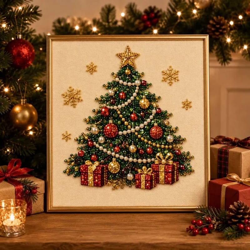 3D Christmas Pearl Diamond Painting Kit with Frame