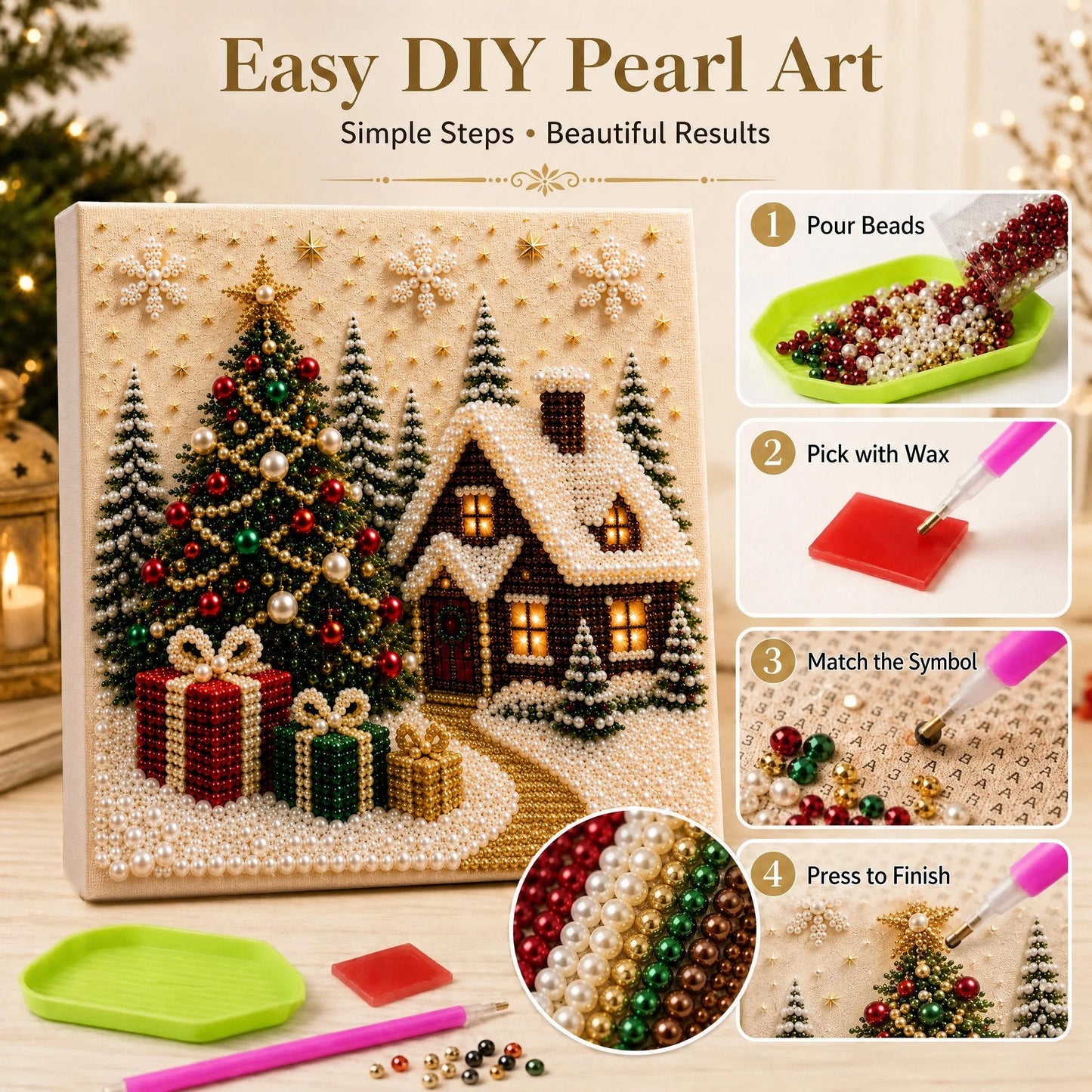 🎄🎅 Premium 3D Pearl Christmas Wall Art Kit | Luxury Flocked Canvas with Scratch-Resistant Non-Fading Pearl Beads DIY Holiday Decor ⛄️❄️(📦Buy 2 Free Shipping)