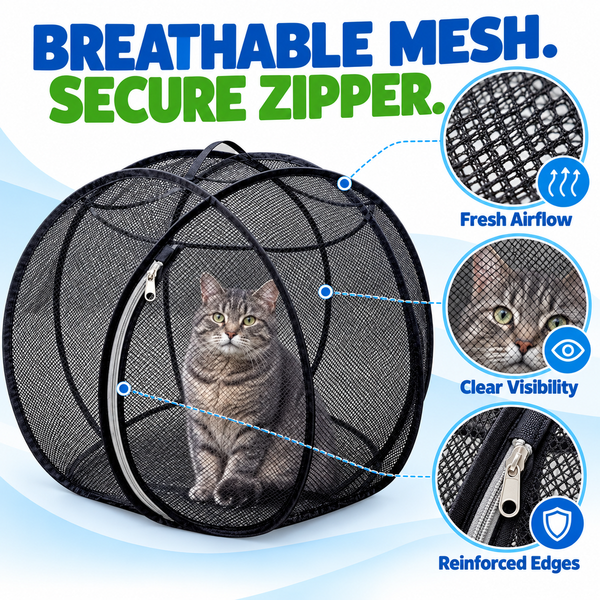 🐱🌿 FreshAir Cat Haven – Pop-Up Mesh Playpen
