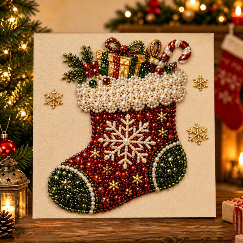 🎄🎅 Premium 3D Pearl Christmas Wall Art Kit | Luxury Flocked Canvas with Scratch-Resistant Non-Fading Pearl Beads DIY Holiday Decor ⛄️❄️(📦Buy 2 Free Shipping)
