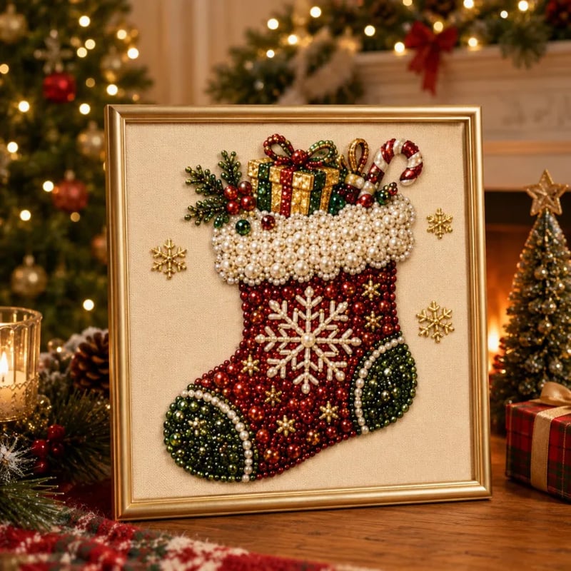3D Christmas Pearl Diamond Painting Kit with Frame