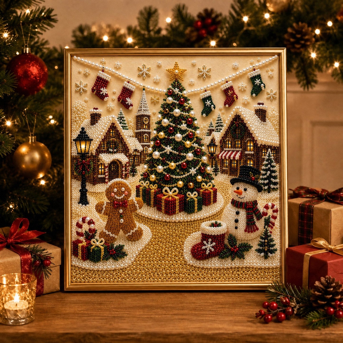 🎄🎅 Premium 3D Pearl Christmas Wall Art Kit | Luxury Flocked Canvas with Scratch-Resistant Non-Fading Pearl Beads DIY Holiday Decor ⛄️❄️(📦Buy 2 Free Shipping)