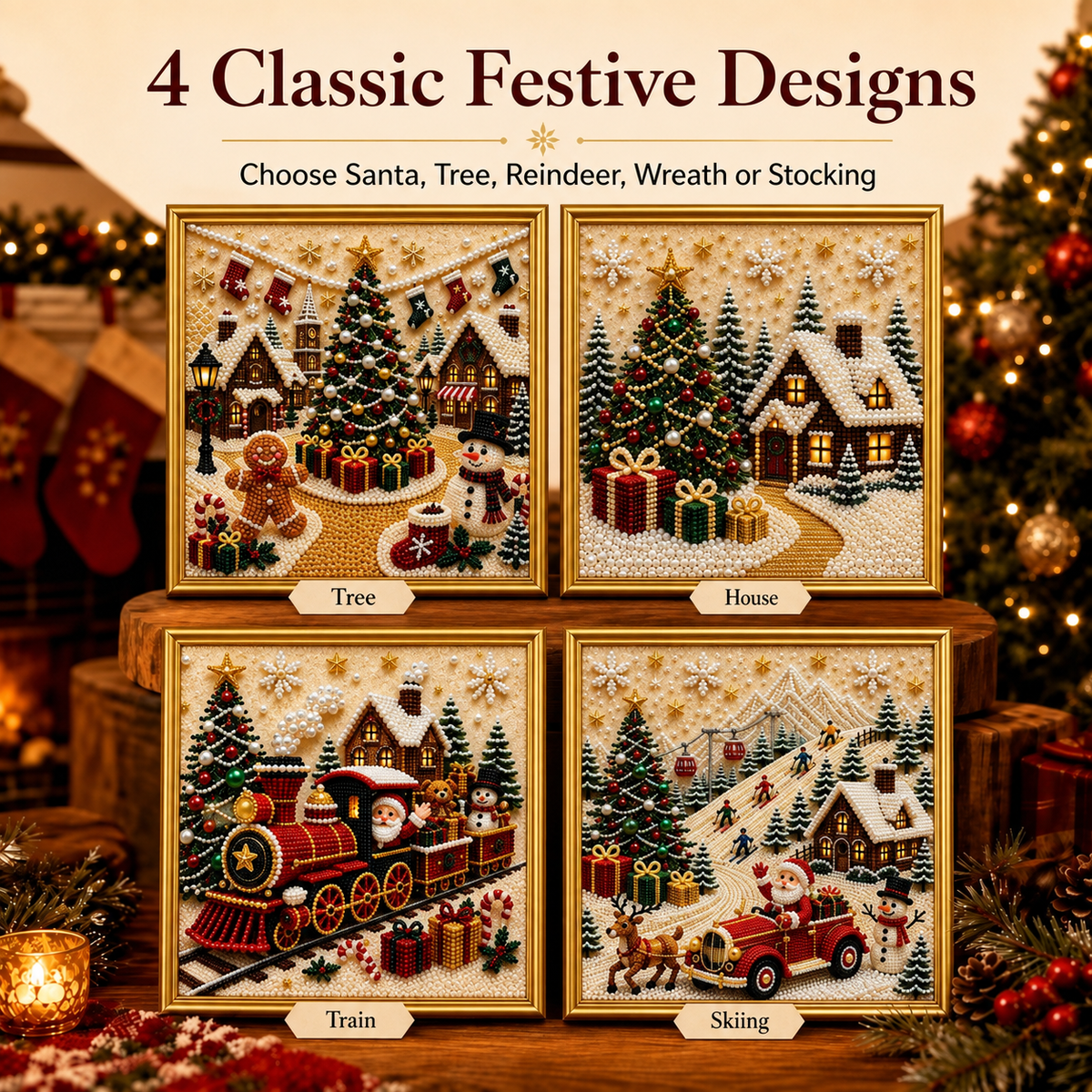 3D Christmas Pearl Diamond Painting Kit with Frame