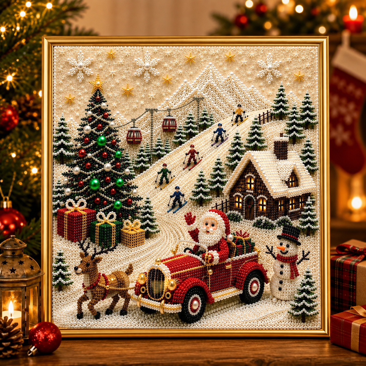 3D Christmas Pearl Diamond Painting Kit with Frame