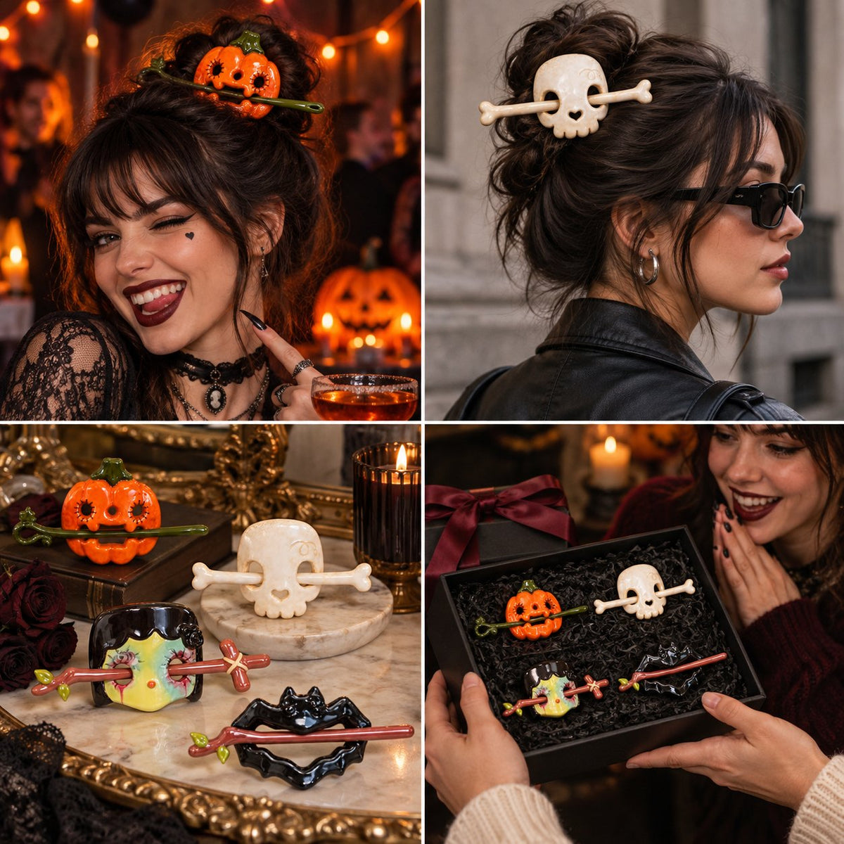 Halloween Ceramic Hair Claws & Pins Spooky Gothic Hair Accessories