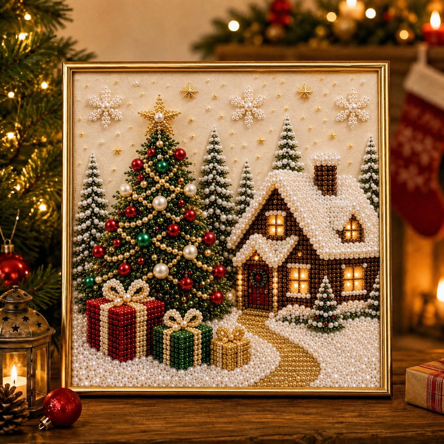 🎄🎅 Premium 3D Pearl Christmas Wall Art Kit | Luxury Flocked Canvas with Scratch-Resistant Non-Fading Pearl Beads DIY Holiday Decor ⛄️❄️(📦Buy 2 Free Shipping)