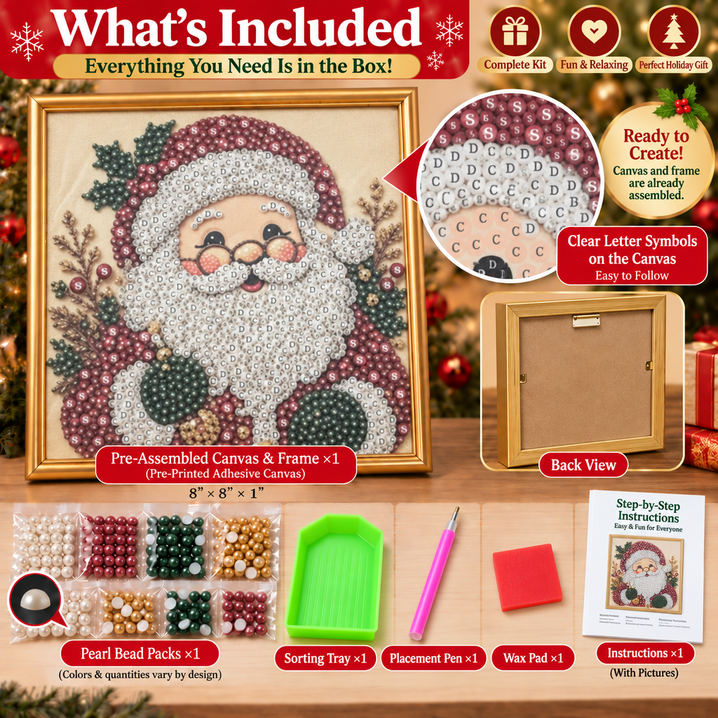 3D Christmas Pearl Diamond Painting Kit with Frame