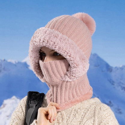 Women's Winter One-Piece Knitted Beanie Scarf Mask